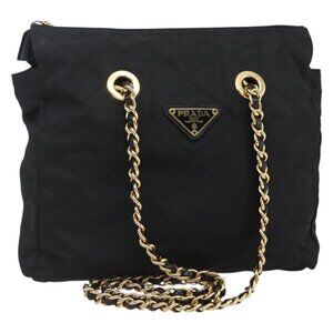 PRADA Quilted Chain Shoulder Bag Nylon Black Gold